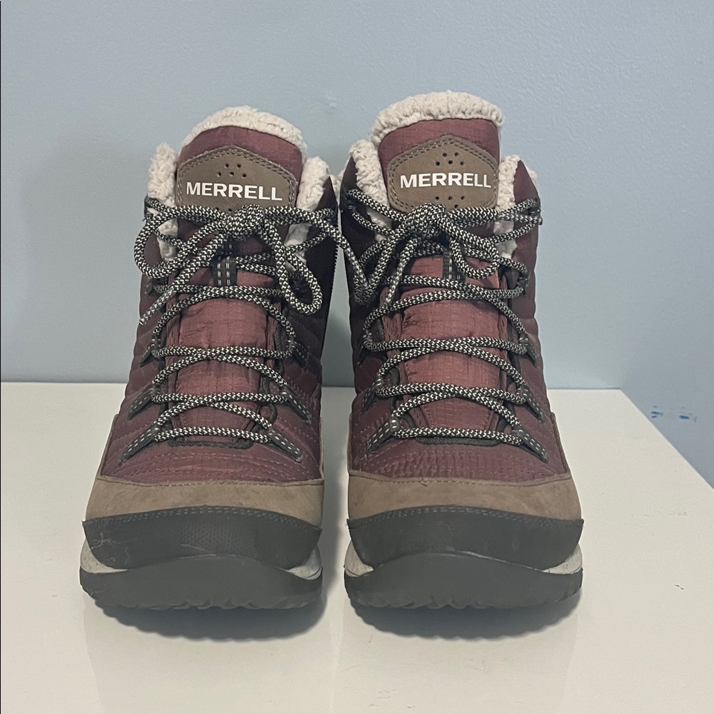 Merrell Women's Burgundy and Tan Waterproof Lace-Up Hiking Boots